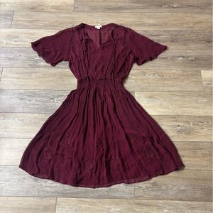 Sundance Arolyn Dress Sz XS Burgundy Fairy Boho Festive Fall Christmas Holiday